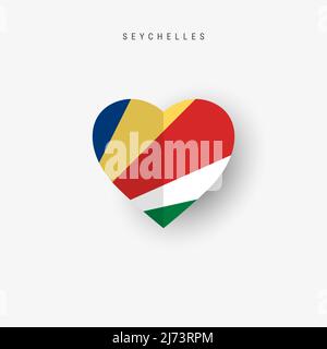 Seychelles heart shaped flag. Origami paper cut Republic of Seychelles national banner. 3D vector illustration isolated on white with soft shadow. Stock Vector