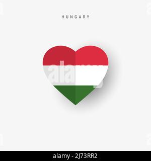 Hungary heart shaped flag. Origami paper cut Hungarian national banner. 3D vector illustration isolated on white with soft shadow. Stock Vector