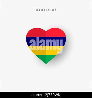 Mauritius heart shaped flag. Origami paper cut Mauritian national banner. 3D vector illustration isolated on white with soft shadow. Stock Vector