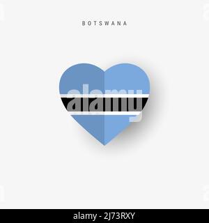 Botswana heart shaped flag. Origami paper cut Republic of Botswana national banner. 3D vector illustration isolated on white with soft shadow. Stock Vector
