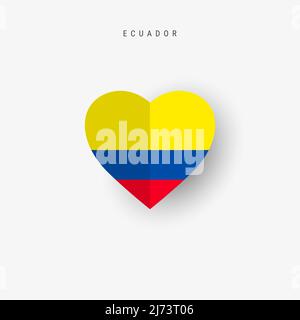 Ecuador heart shaped flag. Origami paper cut Ecuadorian national banner. 3D vector illustration isolated on white with soft shadow. Stock Vector