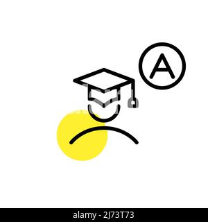 Distance learning icon. Student getting A grades. Pixel perfect, editable stroke line art icon Stock Vector
