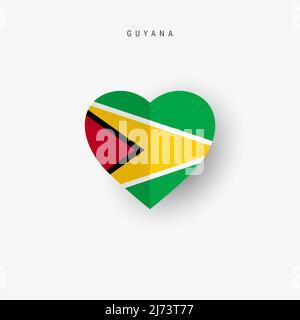 Guyana heart shaped flag. Origami paper cut Guyanese national banner. 3D vector illustration isolated on white with soft shadow. Stock Vector