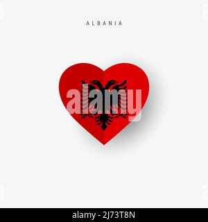 Albania heart shaped flag. Origami paper cut Albanian national banner. 3D vector illustration isolated on white with soft shadow. Stock Vector