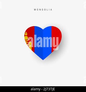 Mongolia heart shaped flag. Origami paper cut Mongolian national banner. 3D vector illustration isolated on white with soft shadow. Stock Vector