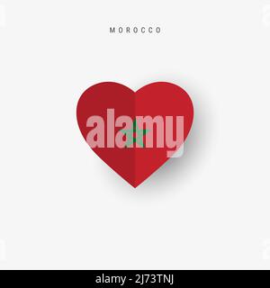 Morocco heart shaped flag. Origami paper cut Moroccan national banner. 3D vector illustration isolated on white with soft shadow. Stock Vector