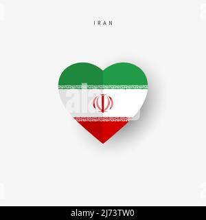 Iran heart shaped flag. Origami paper cut Iranian national banner. 3D vector illustration isolated on white with soft shadow. Stock Vector