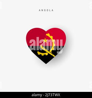 Angola heart shaped flag. Origami paper cut Angolan national banner. 3D vector illustration isolated on white with soft shadow. Stock Vector