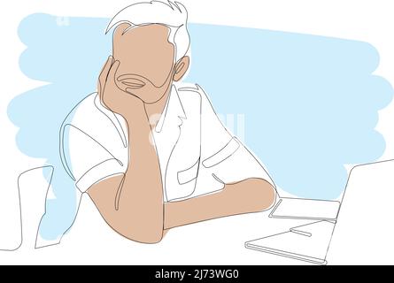 focused young man using laptop Stock Vector
