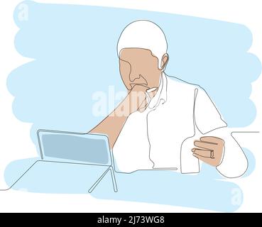 focused young man using tablet Stock Vector