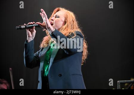 Lead singer Carol Decker of TPau band performs at 80s Classical Concert ...