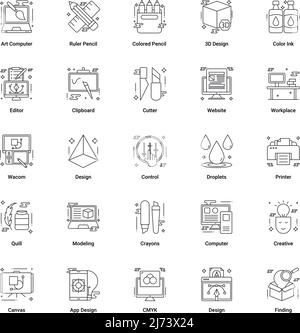 Art & Designing and web and graphic design icons set. thin Line Style stock vector. Stock Vector