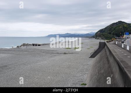 kumano, mie, japan, 2022/30/04 , Beach of Kumano city during golden week 2022, empty from tourists and on a rainy day. Stock Photo