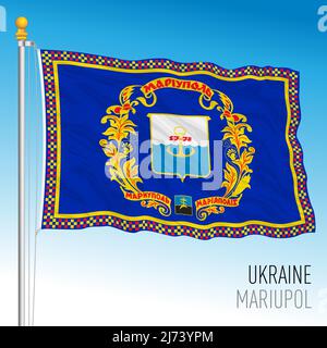 Mariupol flag of the city with coat of arms, Ukraine, europe, vector illustration Stock Vector