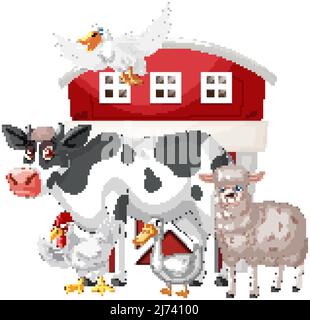 Farming theme with many animals illustration Stock Vector