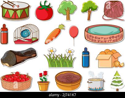 Sticker set of mixed daily objects illustration Stock Vector