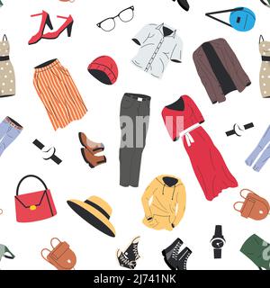 Woman Wardrobe Seamless Pattern. Stock Vector
