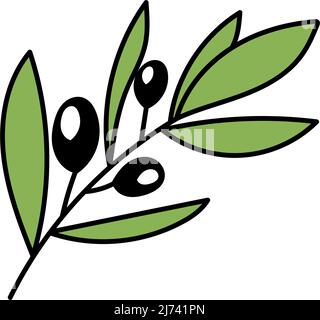Olive Sprig. Vector hand-drawn olive, isolated on white background. A symbol of peace and victory. Evergreen tree. Doodle style. Contoured floral fram Stock Vector