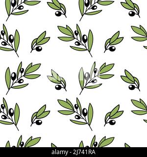 A seamless pattern of olive branches, hand-drawn doodle elements. Olive A symbol of peace and victory. An evergreen tree Stock Vector