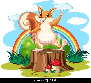 Garden scene with cute squirrel illustration Stock Vector