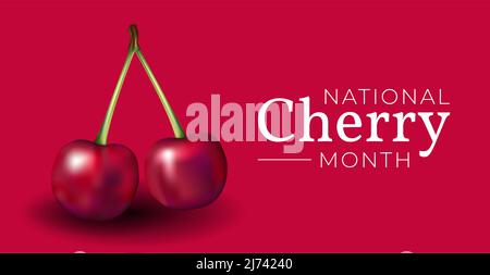 National Cherry Month Red Vector Illustration Banner Background Stock Vector