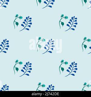 Blue leaves and green fruits isolated on light color is in Seamless pattern - vector illustration Stock Vector