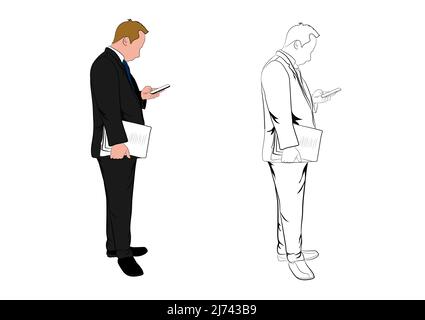 Businessman standing and using smartphone for connection technology, concept using smartphone vector illustration Stock Vector