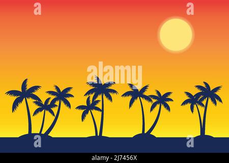 Summer tropical beach background with palms tree seascape sunrise and sunset. Stock Vector