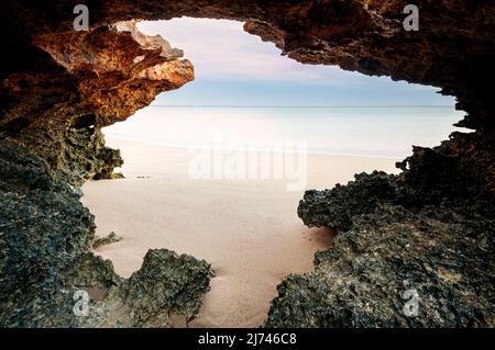 Special view into Osprey Bay in Cape Range National Park. Stock Photo