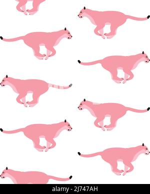 Vector seamless pattern of pink flat running panther isolated on white background Stock Vector