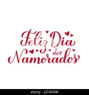 Happy Valentine's Day lettering in Portuguese - Feliz Dia dos Namorado. Two  card templates 32985862 Vector Art at Vecteezy