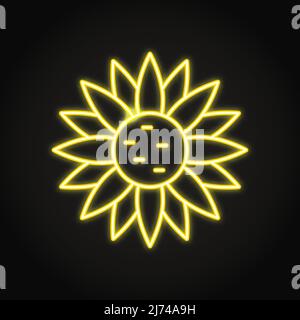 Neon sunflower icon in line style. Vector illustration. Stock Vector