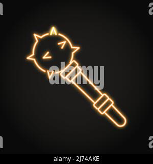 Neon mace icon in line style. Bulava symbol. Medieval weapon. Vector illustration. Stock Vector