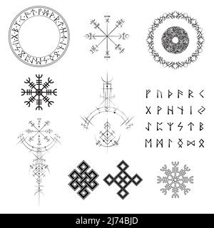 Scandinavian viking symbols set Stock Vector