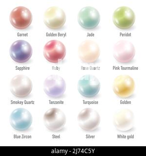 Pearls set gem and metal gradients Stock Vector