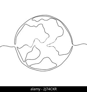 Continuous thin one line earth. Globe world single line. Vector planet contour concept