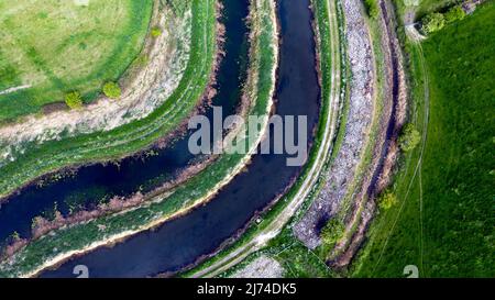 Aerial view of Roaring Gutter Dyke, in the Lydden Valley Stock Photo