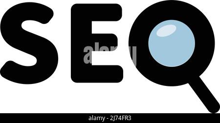 SEO logo fused with magnifying glass. Search engine optimization. Editable vector. Stock Vector