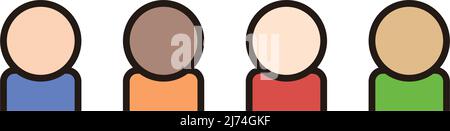 Set of people icons of various races. Editable vector. Stock Vector