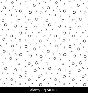 Seamless pattern with a hand-drawn texture. Abstract circles and short lines. Monochrome backdrop with simple hand-drawn outline elements. Black and w Stock Vector