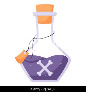 A flask with poison and a stopper. Halloween. Flat cartoon style. Stock Vector