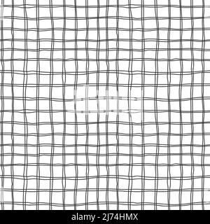 Seamless pattern with a hand-drawn texture. Checkered pattern, double, parallel uneven freehand lines. Monochrome backdrop with simple hand-drawn line Stock Vector