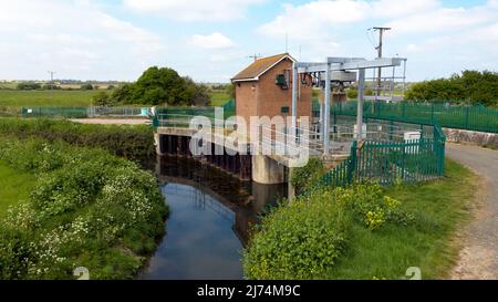 Low altitude, aerial view of Hacklinge Pumping Station Stock Photo