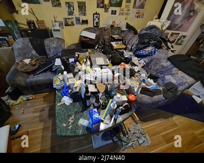 living room of a person with compulsive hoarding, Germany Stock Photo