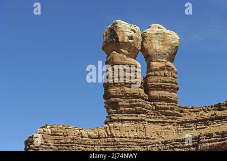 Twin Rocks, Bluff, USA, Utah Stock Photo