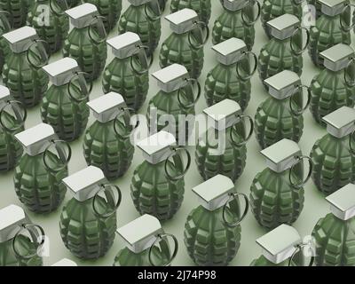 Many rows with hand grenades Stock Photo