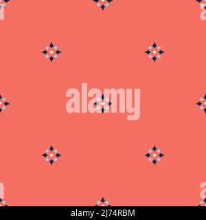 Seamless vector pattern with geometrical flower on pink background. Simple floral wallpaper tile. Decorative repeat grid fashion textile. Stock Vector