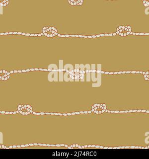 Seamless vector  pattern with rope knot on yellow background. Simple horizontal thread wallpaper design. Decorative fashion textile. Stock Vector