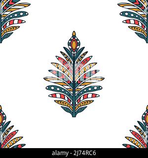Seamless vector pattern with tribal feather on white background. Simple native symbol wallpaper design. Decorative paisley tile fashion textile. Stock Vector