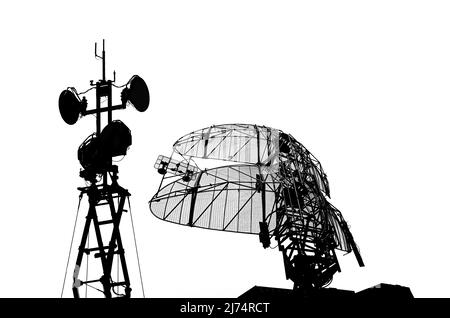 Contour air defense radars of military mobile anti aircraft systems, modern army industry on a white background, Russia Stock Photo